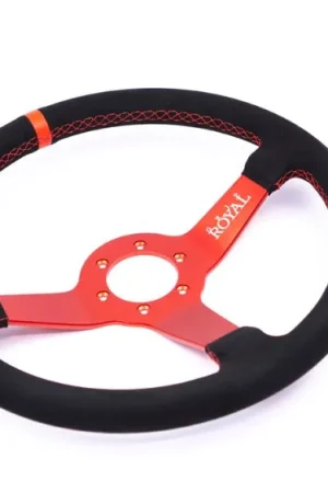 Grip Royal Brute 350mm Deep Dish Steering Wheel w/ Black Suede Grip, Red Stitching, Red TDC Stripe and Red Center Exclusive