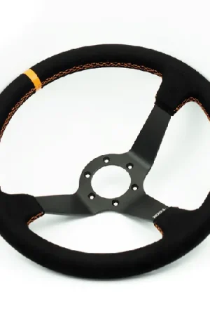Grip Royal Club Solid 350mm Deep Dish Steering Wheel w/ Black Suede Grip, Orange Stitching, and Orange TDC Stripe Get Yours