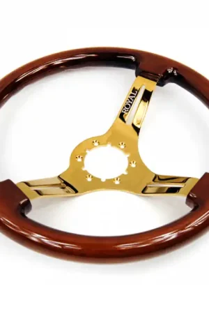 Discount Grip Royal Fortune 350mm Deep Dish Steering Wheel w/ Woodgrain Grip and Gold Chrome Center