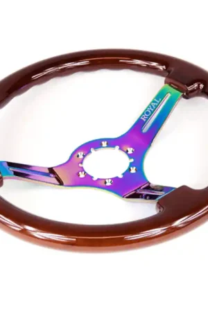 Order Now Grip Royal Mew 350mm Deep Dish Steering Wheel w/ Woodgrain Grip and Neochrome Center