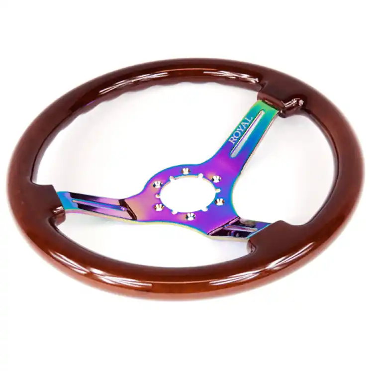 Order Now Grip Royal Mew 350mm Deep Dish Steering Wheel w/ Woodgrain Grip and Neochrome Center