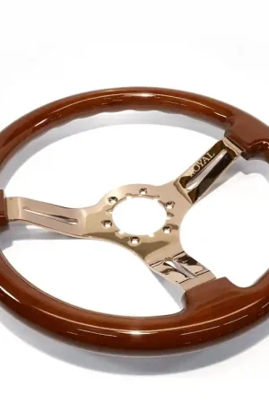 Genuine Grip Royal Penny 350mm Deep Dish Steering Wheel w/ Woodgrain Grip and Copper Chrome Center
