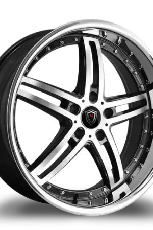 MARQUEE WHEELS M5329 5x120 20x9+15 BLACK / MACHINED/STAINLESS LIP Clearance