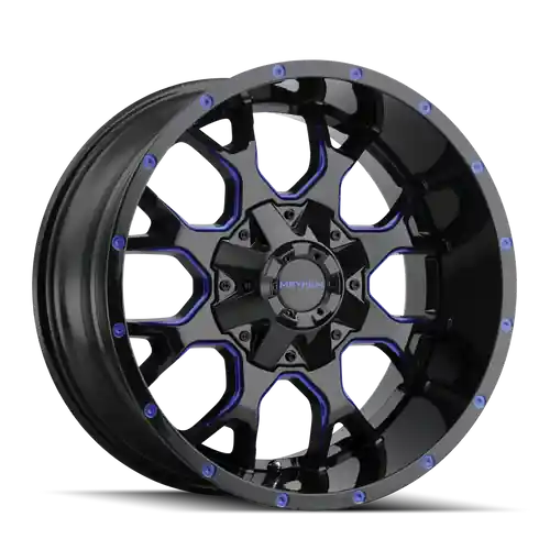 Mayhem Warrior 8015 5x127/5x139.7 20x10-25 Black W/Prism Blue Next Day Delivery