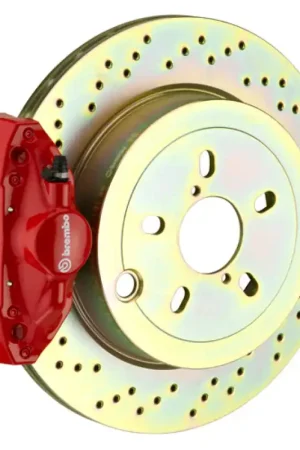 Brembo 08-14 WRX/10-14 Legacy 2.5i Rear GT BBK 2 Piston Cast 2pc 316 x20 1pc Rotor Drilled-Red Fresh Stock