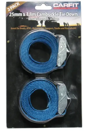 Same Day Shipping Carfit Heavy Duty Cambuckle Cinch Strap - 25mm X 1.8M Set Of 2 - 46CSM2518-2