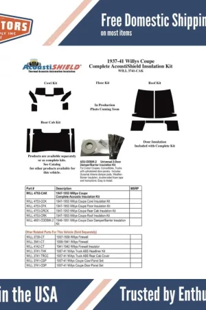 Holiday Sale Roof/Headliner Insulation Kit for 1937-1941 Willys Coupe
