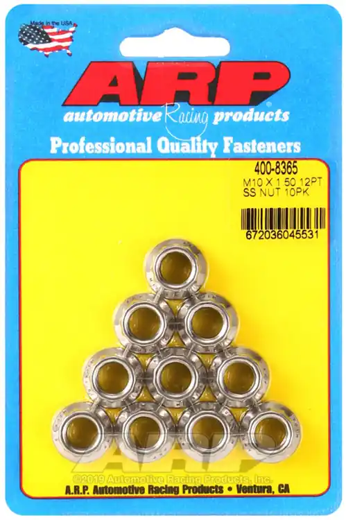 ARP M10 x 1.50 (M12 Wheel Lug) Stainless Steel 12-Point Nut Kit - Set of 10 Exclusive Offer