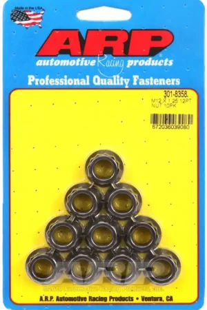Crafted ARP M12 x 1.25 12-Point Nut Kit - Pack of 10 for Automotive Applications