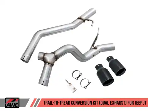 Buy Today AWE Tuning 2020-2024 Jeep Gladiator 3.6L Trail-to-Tread (Dual Exhaust) Conversion Kit w/Diamond Blk Tips - 3015-33065