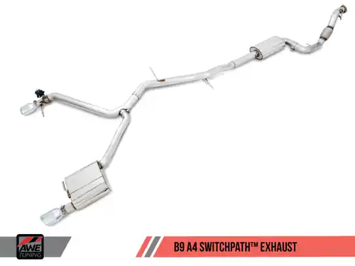 Final Sale AWE Tuning Audi B9 A4 SwitchPath Exhaust Dual Outlet - Chrome Silver Tips (Includes DP and Remote) - 3025-32014