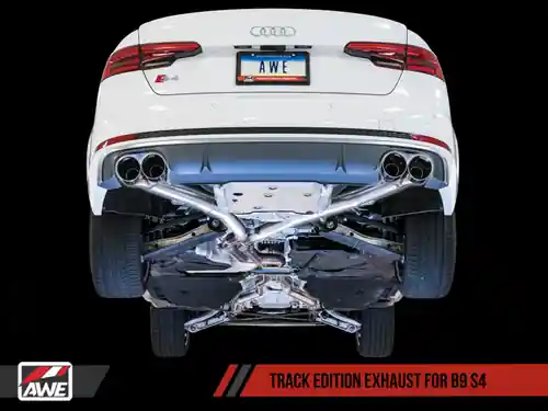 Buy Direct AWE Tuning Audi B9 S4 Track Edition Exhaust - Non-Resonated (Silver 102mm Tips)