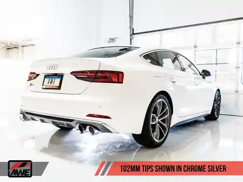 Crafted AWE Tuning Audi B9 S5 Sportback Track Edition Exhaust - Non-Resonated (Silver 102mm Tips) - 3010-42068