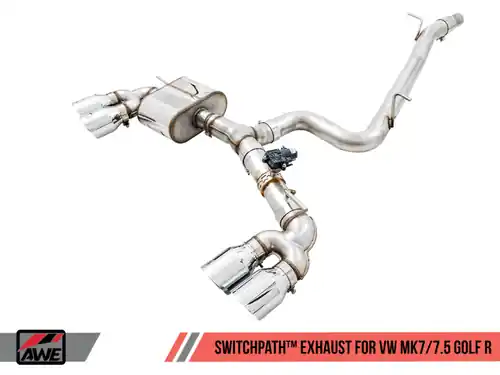 Free Delivery AWE Tuning Mk7 Golf R SwitchPath Exhaust w/Chrome Silver Tips 102mm - 3025-42064