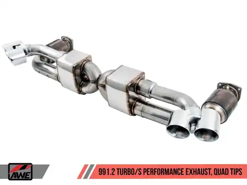AWE Tuning Porsche 991.2 Turbo Performance Exhaust and High-Flow Cat Sections - Silver Quad Tips - 3015-42084 Instant Buy