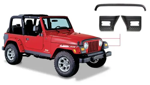 In Demand Bushwacker 97-06 Jeep Wrangler Trail Armor Hood Stone Guard and 2 Front Corners - Black