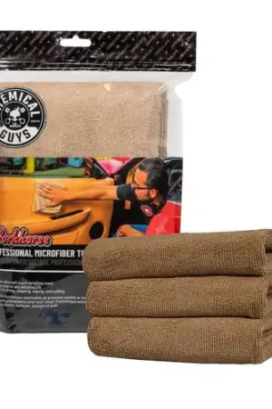 Same Day Shipping Chemical Guys Workhorse Professional Microfiber Towel - 16in x 16in - Tan - 3 Pack - Case of 16