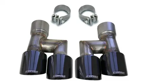 Corsa 18-19 Ford Mustang Eco 2.3L Twin 4in Black PVD Pro-Series Tip Kit (Clamps Included) Special Offer